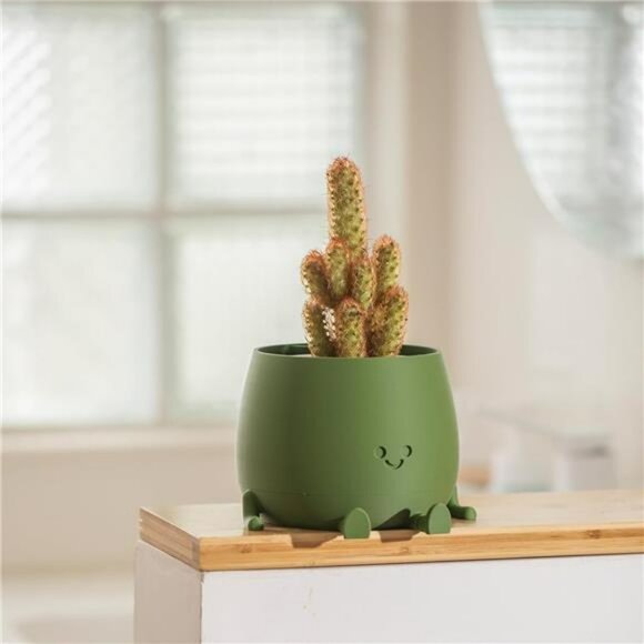 Happy Face Self Watering Planter Pot with Drainage Indoor Outdoor Succulent - Picture 7 of 8